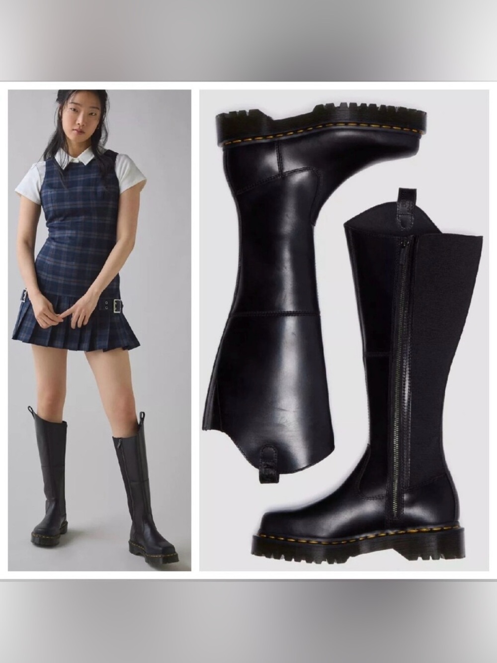 NEW Dr. Martens Amaayah BLACK Knee
High Genuine Leather Subtle Platform Boots 9